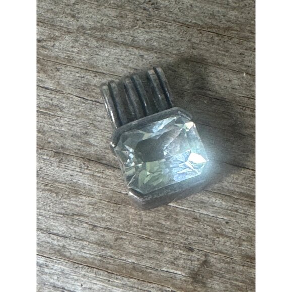 Vintage Sterling Silver And Clear Gemstone Pendant Rectangular Cut - Picture 6 of 7